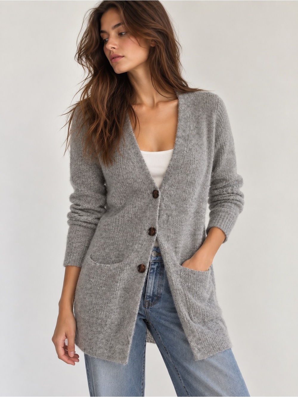 Y2K Massimo Dutti Gray Alpaca Long Cardigan Sweater Minimalist S Quiet Luxury